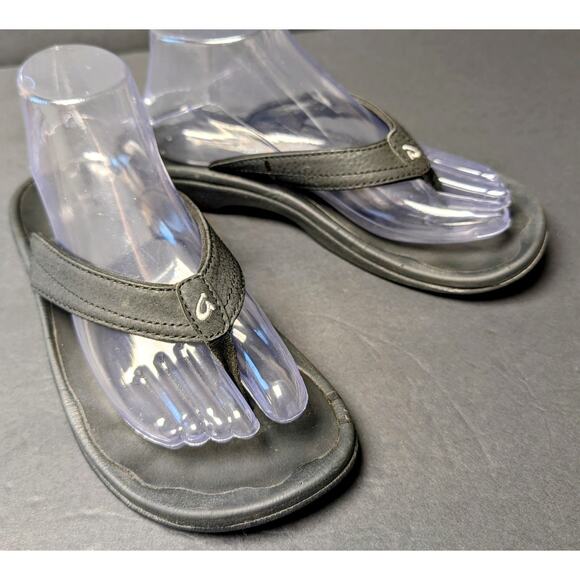 Olukai Ohana Black Thong Sandals WOMENS SIZE 8 Flip Flops Casual Summer Beach - Picture 4 of 9
